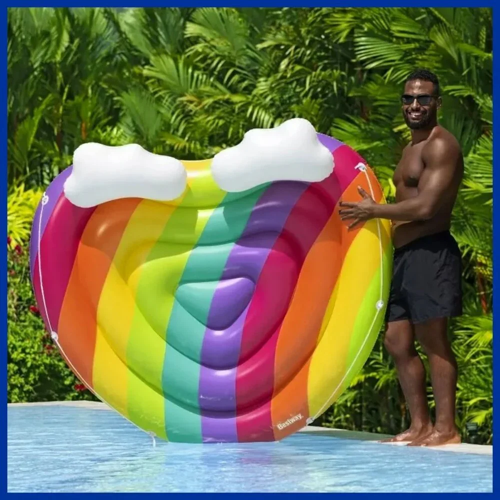 NIB Rainbow Dreams Pool Island 2-Person Inflatable Float/Raft by H2OGO! 64"x58" - Picture 5 of 10